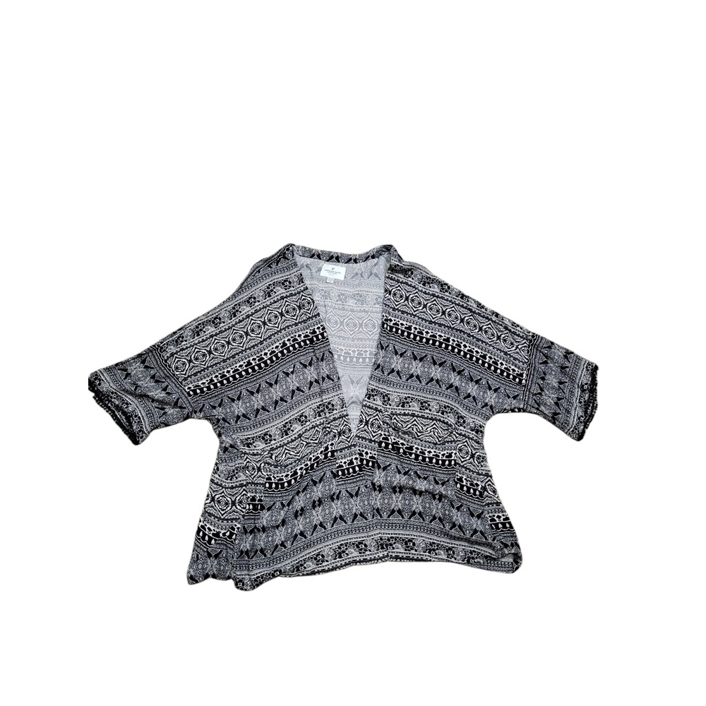 American‎ Eagle Kimono Topper Open Front Black White Patterned M/M